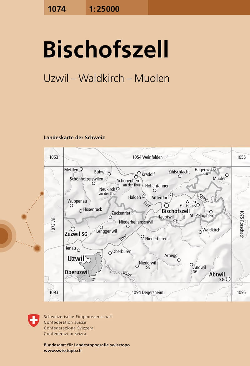 Online bestellen: Wandelkaart - Topografische kaart 1074 Bischofszell | Swisstopo