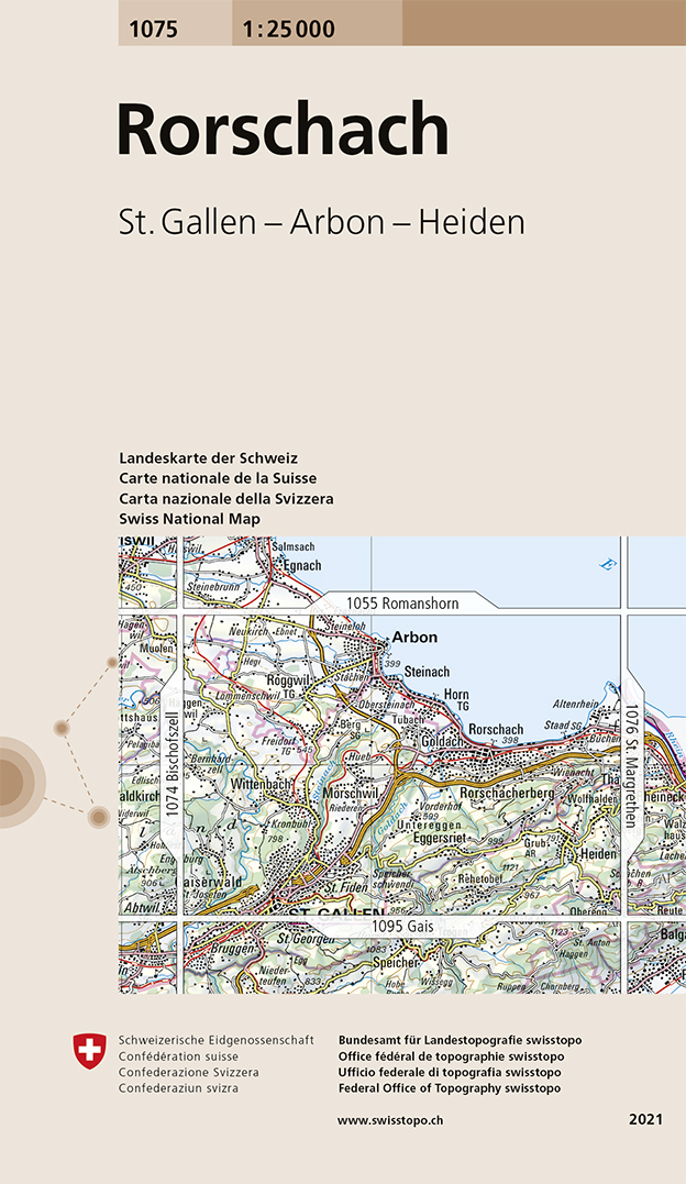 Online bestellen: Wandelkaart - Topografische kaart 1075 Rorschach | Swisstopo