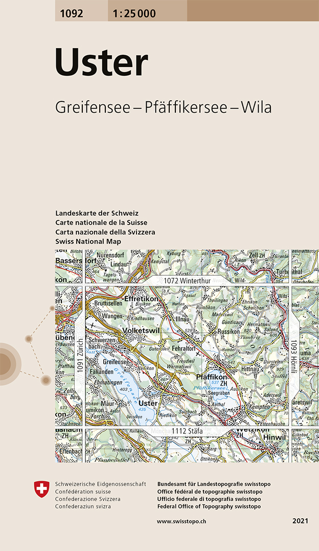 Online bestellen: Wandelkaart - Topografische kaart 1092 Uster | Swisstopo