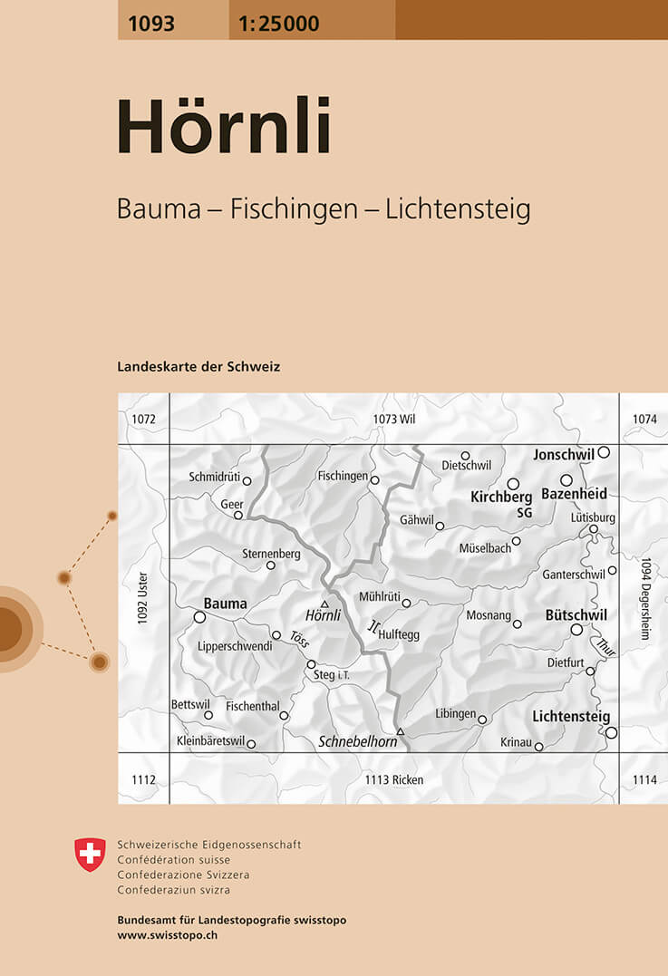 Online bestellen: Wandelkaart - Topografische kaart 1093 Hörnli | Swisstopo