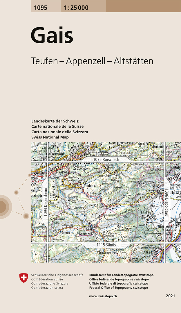 Online bestellen: Wandelkaart - Topografische kaart 1095 Gais | Swisstopo