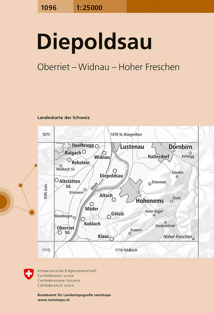 Online bestellen: Wandelkaart - Topografische kaart 1096 Diepoldsau | Swisstopo