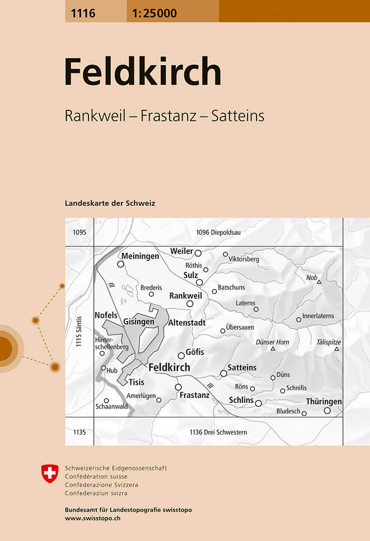Online bestellen: Wandelkaart - Topografische kaart 1116 Feldkirch | Swisstopo