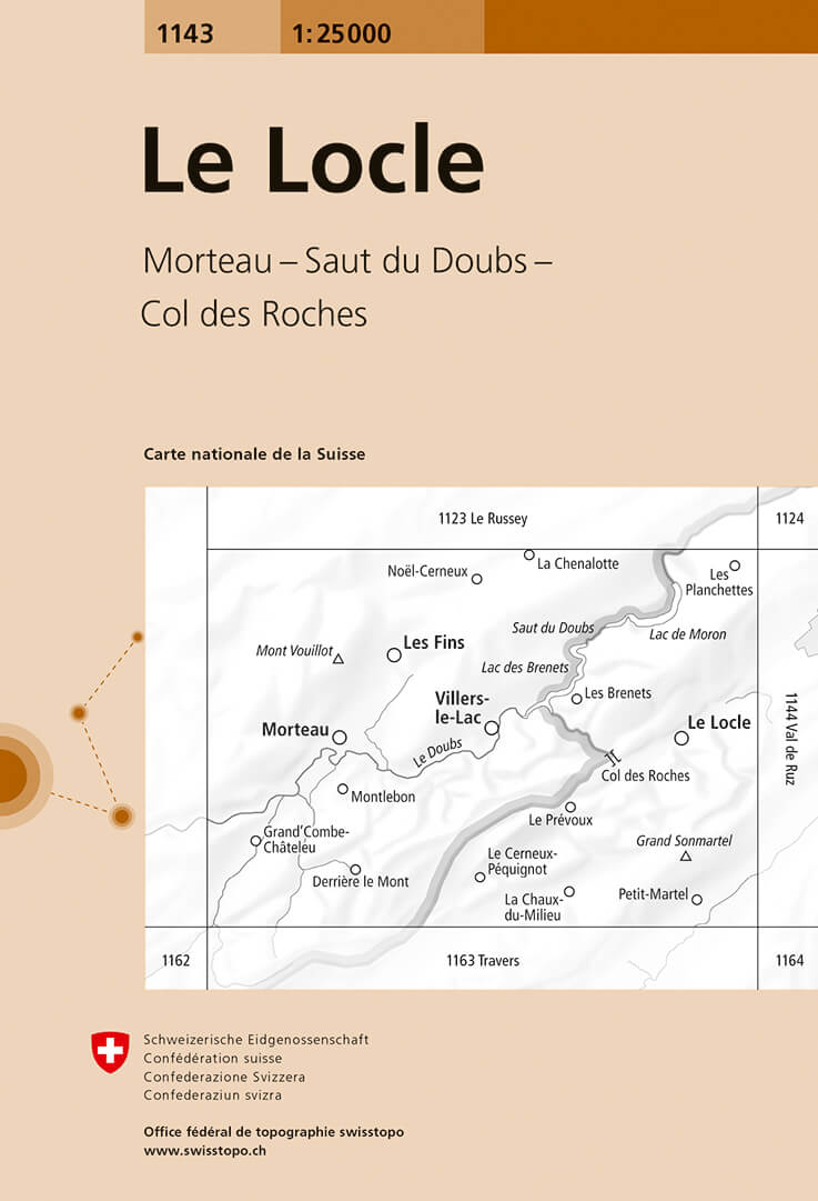 Online bestellen: Wandelkaart - Topografische kaart 1143 Le Locle | Swisstopo