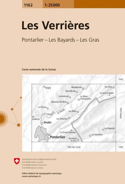 Online bestellen: Wandelkaart - Topografische kaart 1162 Les Verrières | Swisstopo