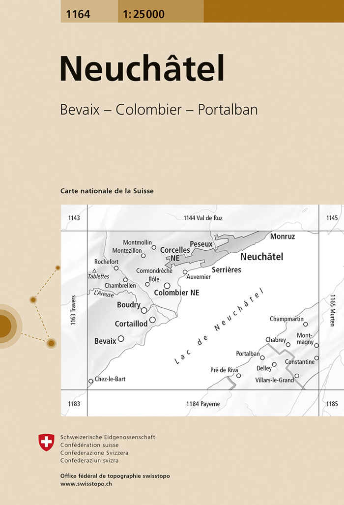 Online bestellen: Wandelkaart - Topografische kaart 1164 Neuchâtel | Swisstopo