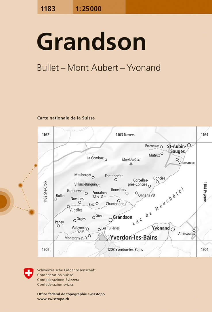 Online bestellen: Wandelkaart - Topografische kaart 1183 Grandson | Swisstopo
