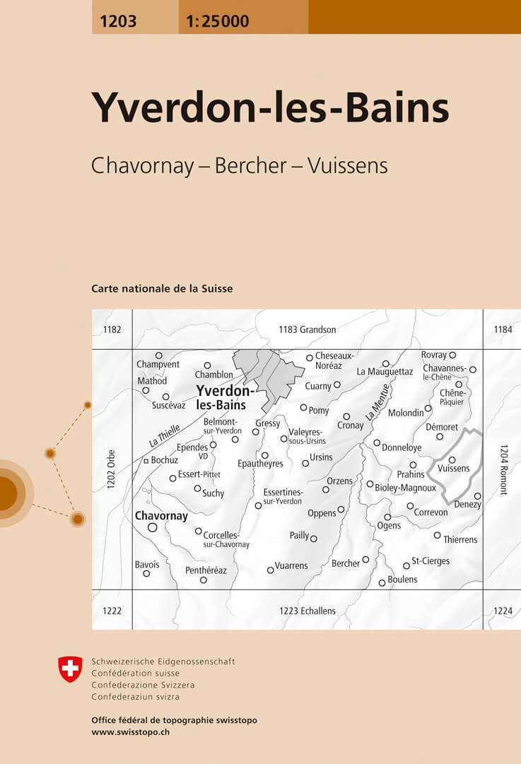 Online bestellen: Wandelkaart - Topografische kaart 1203 Yverdon | Swisstopo