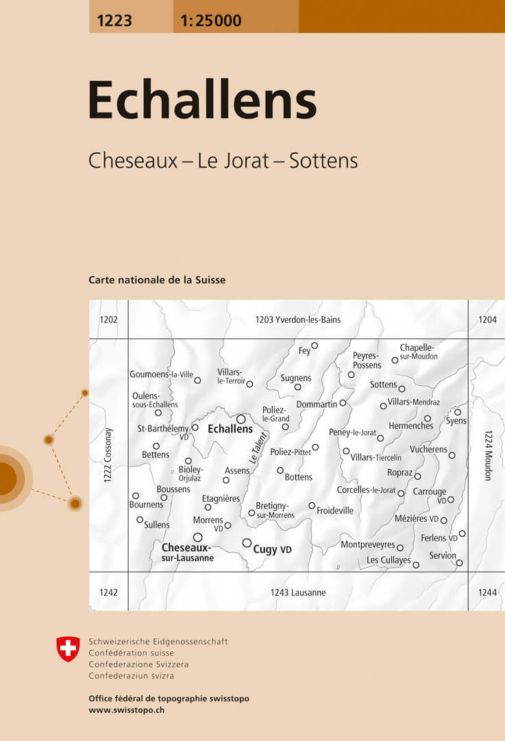 Online bestellen: Wandelkaart - Topografische kaart 1223 Echallens | Swisstopo