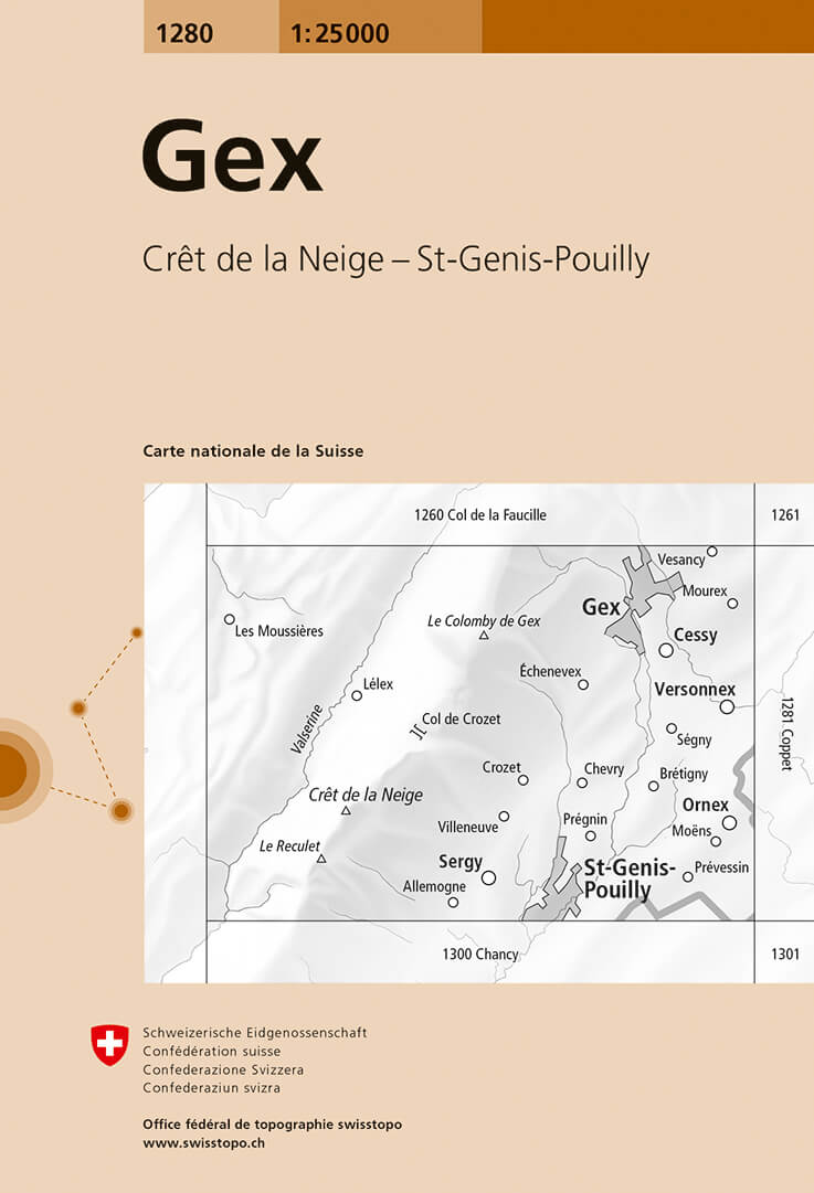 Online bestellen: Wandelkaart - Topografische kaart 1280 Gex | Swisstopo