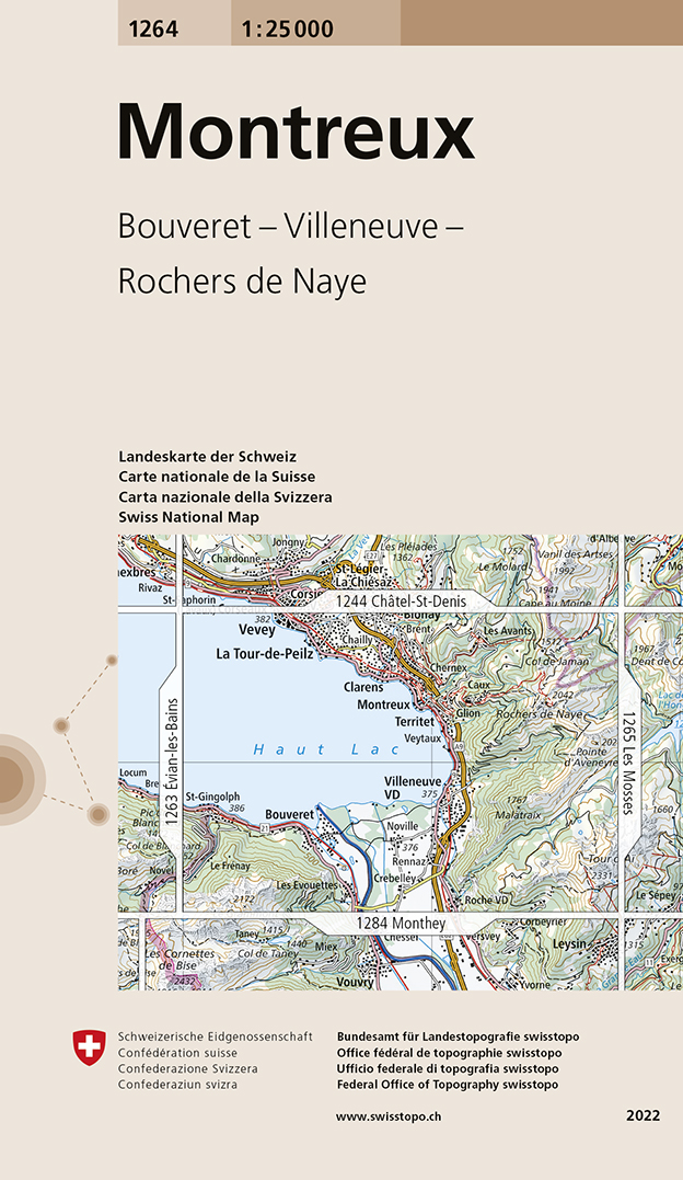 Online bestellen: Wandelkaart - Topografische kaart 1264 Montreux | Swisstopo
