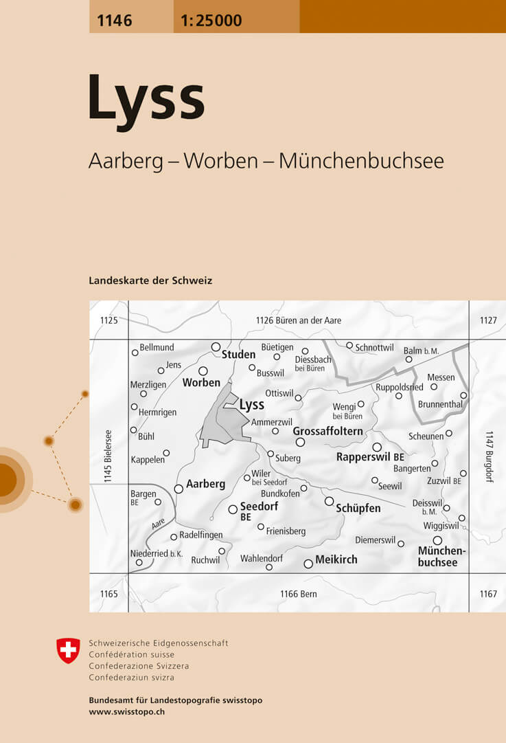 Online bestellen: Wandelkaart - Topografische kaart 1146 Lyss | Swisstopo