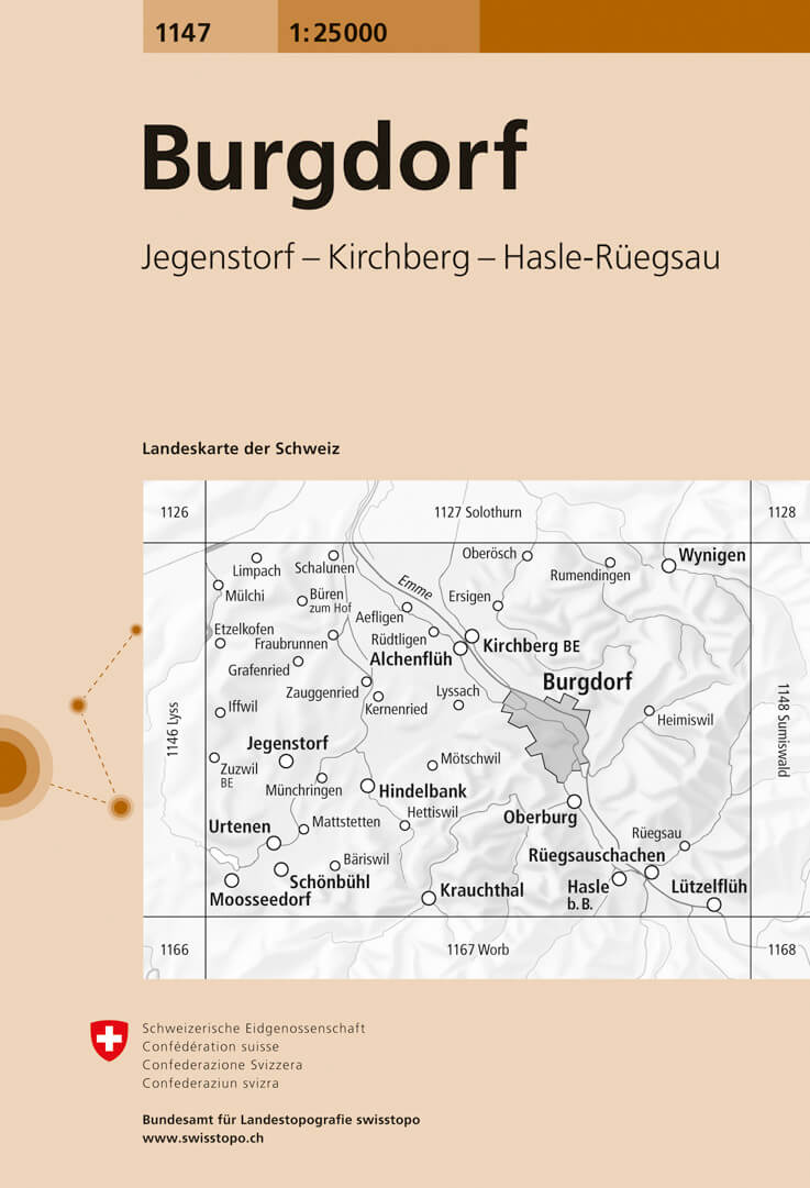 Online bestellen: Wandelkaart - Topografische kaart 1147 Burgdorf | Swisstopo