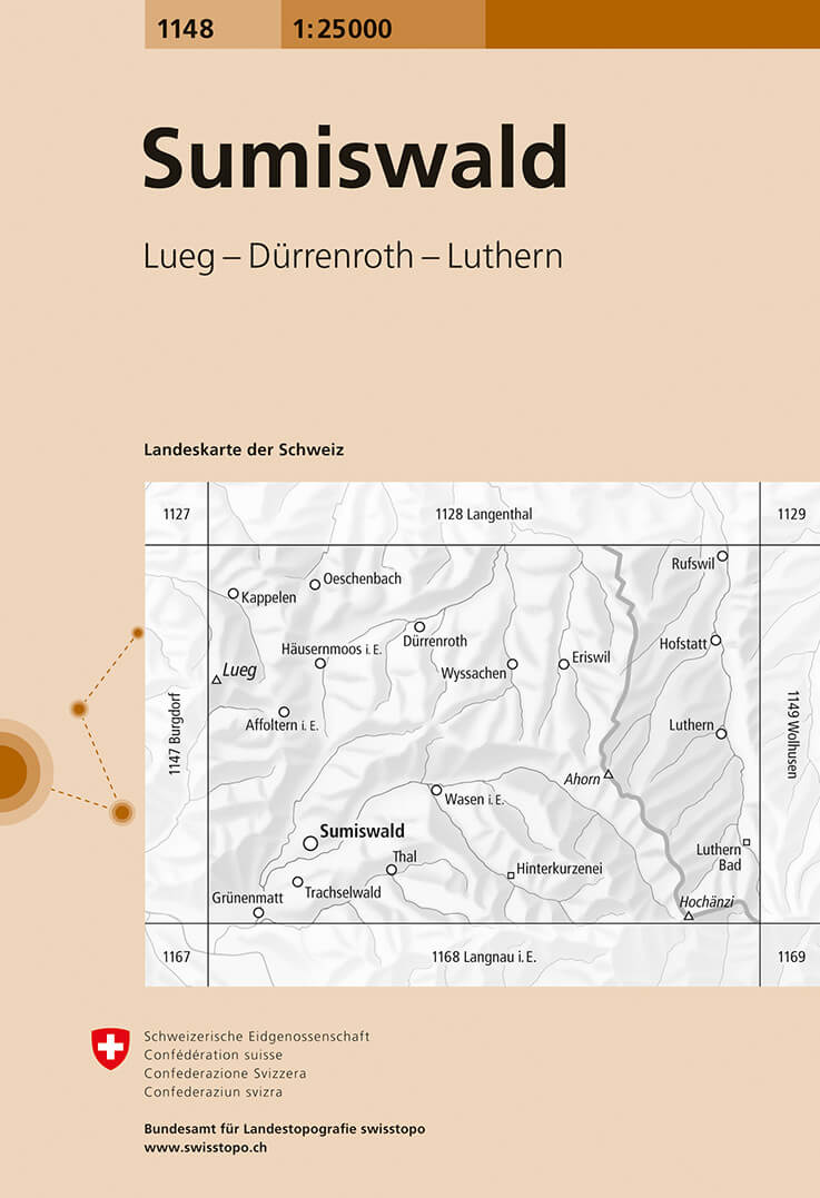 Online bestellen: Wandelkaart - Topografische kaart 1148 Sumiswald | Swisstopo