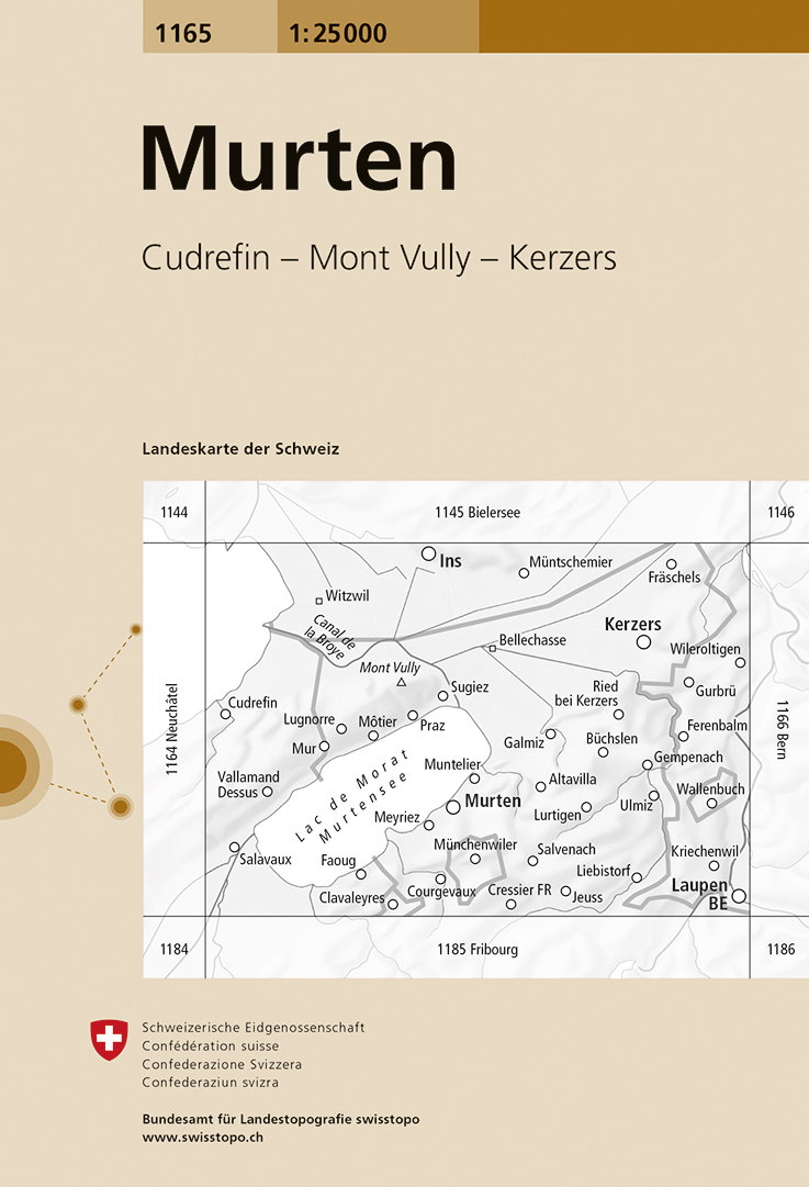 Online bestellen: Wandelkaart - Topografische kaart 1165 Murten | Swisstopo