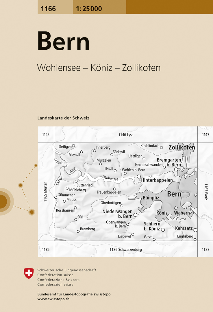 Online bestellen: Wandelkaart - Topografische kaart 1166 Bern | Swisstopo