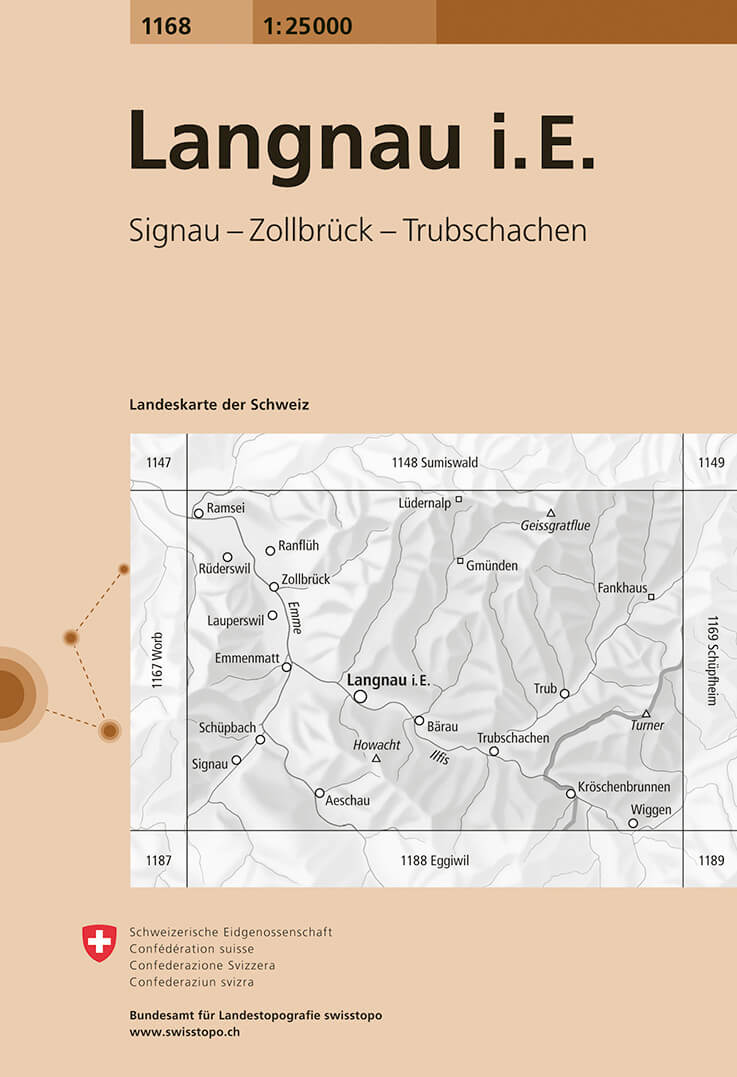 Online bestellen: Wandelkaart - Topografische kaart 1168 Langnau i. E | Swisstopo