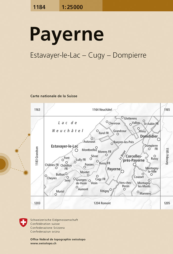 Online bestellen: Wandelkaart - Topografische kaart 1184 Payerne | Swisstopo