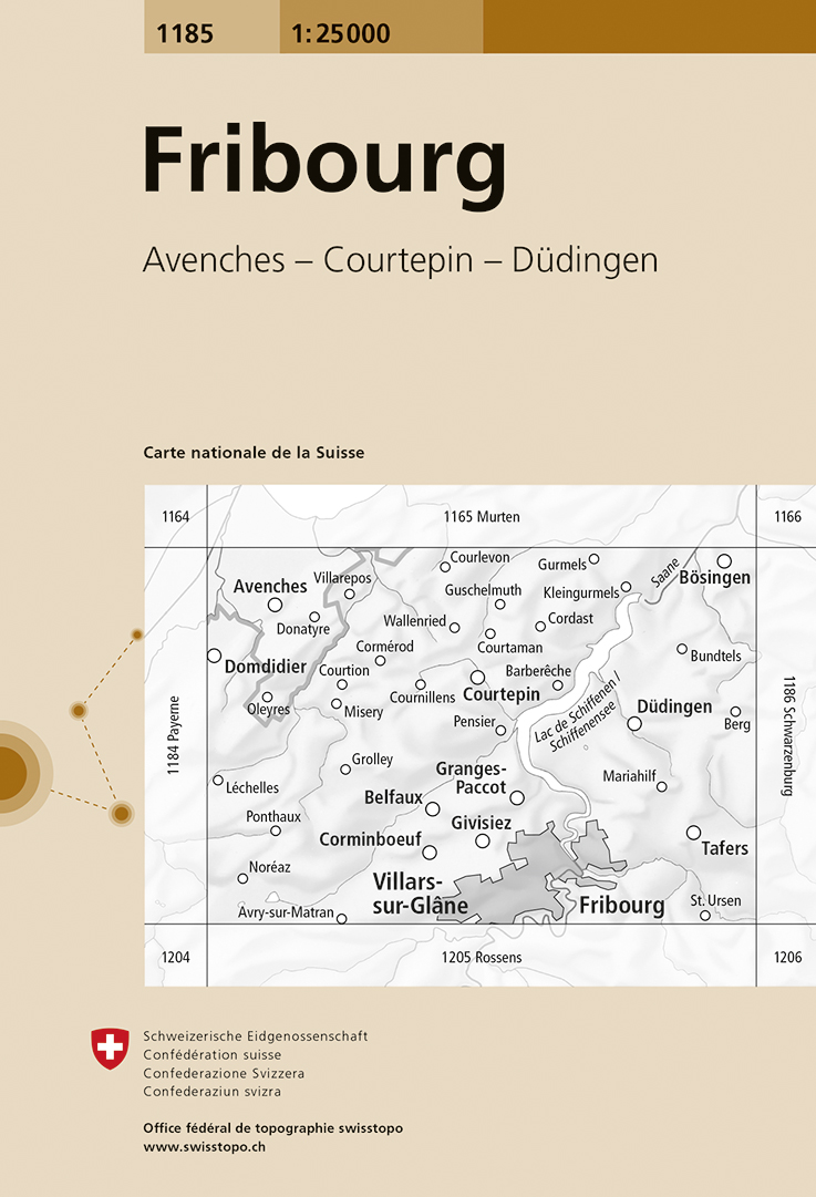 Online bestellen: Wandelkaart - Topografische kaart 1185 Fribourg | Swisstopo