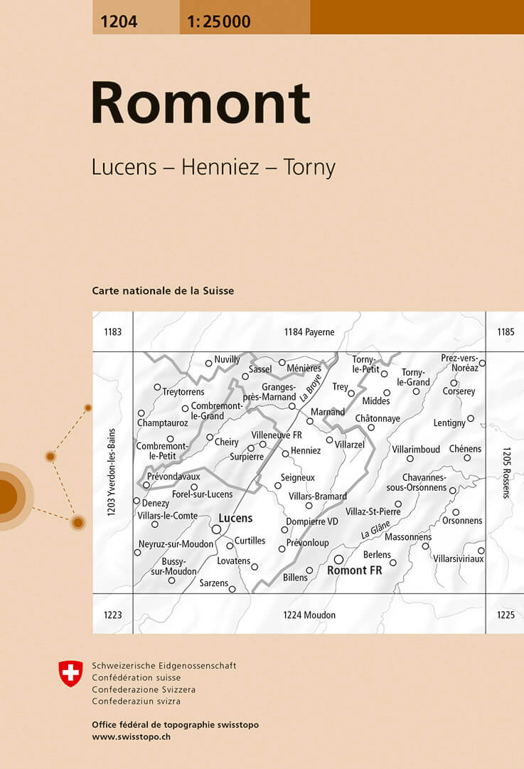 Online bestellen: Wandelkaart - Topografische kaart 1204 Romont | Swisstopo