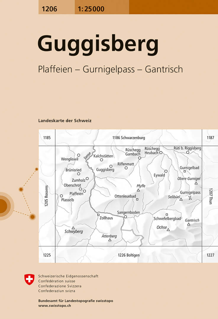 Online bestellen: Wandelkaart - Topografische kaart 1206 Guggisberg | Swisstopo