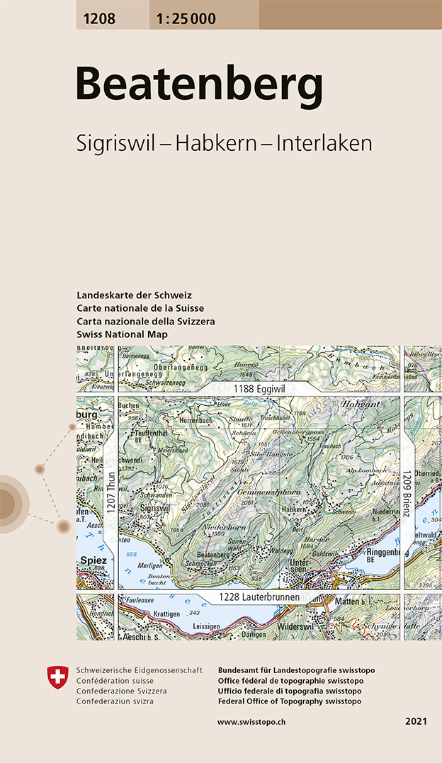 Online bestellen: Wandelkaart - Topografische kaart 1208 Beatenberg | Swisstopo