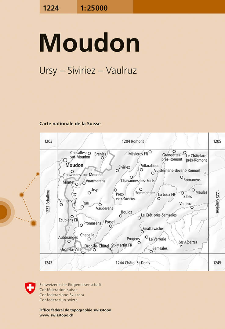 Online bestellen: Wandelkaart - Topografische kaart 1224 Moudon | Swisstopo