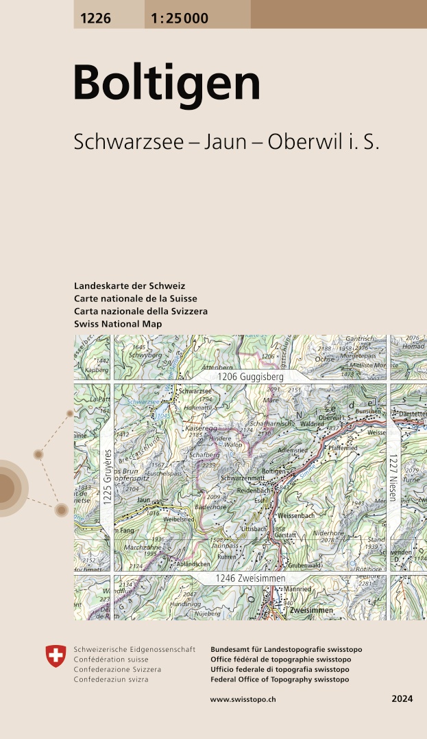 Online bestellen: Wandelkaart - Topografische kaart 1226 Boltigen | Swisstopo