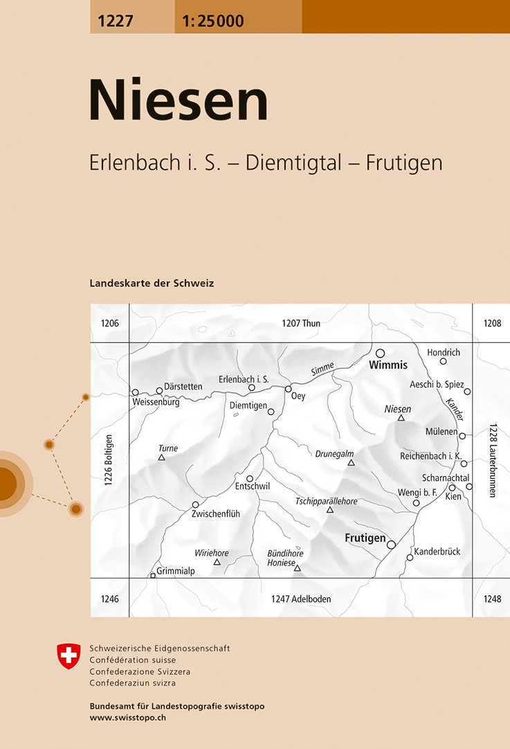 Online bestellen: Wandelkaart - Topografische kaart 1227 Niesen | Swisstopo