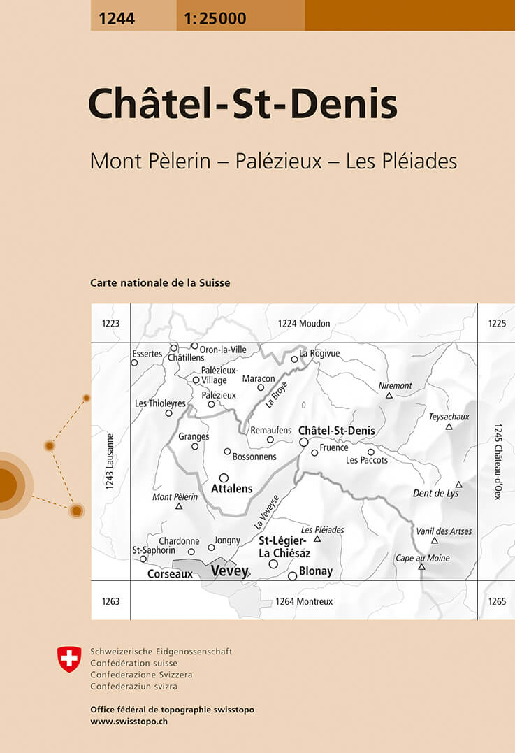 Online bestellen: Wandelkaart - Topografische kaart 1244 Châtel-St-Denis | Swisstopo