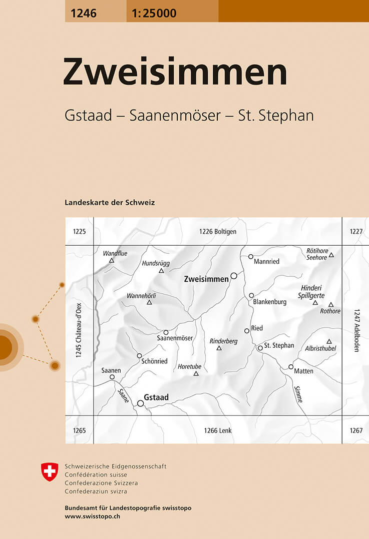 Online bestellen: Wandelkaart - Topografische kaart 1246 Zweisimmen | Swisstopo