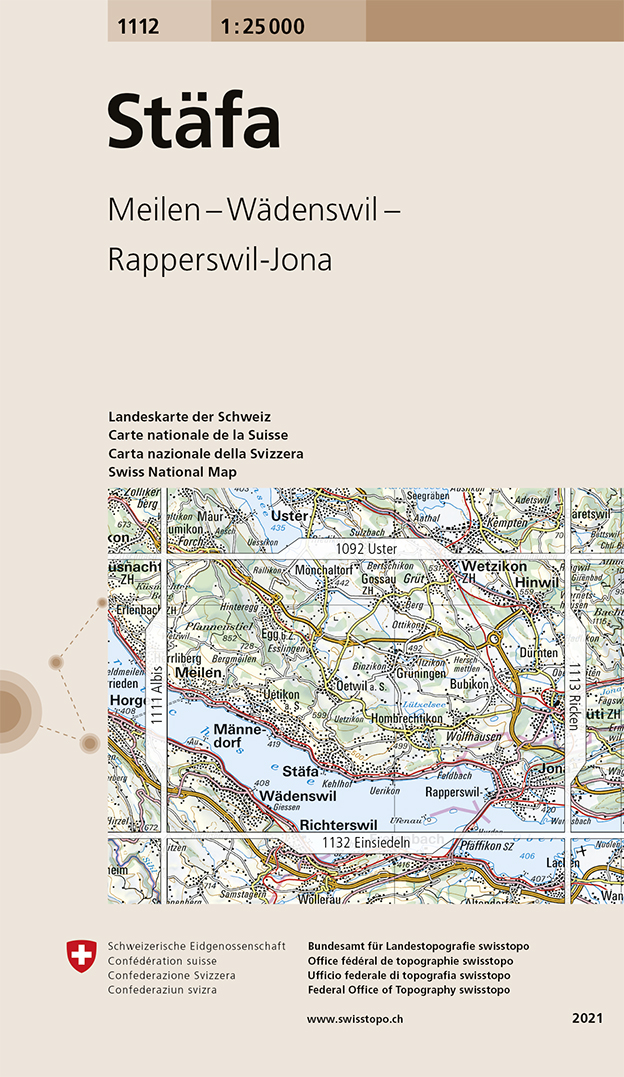 Online bestellen: Wandelkaart - Topografische kaart 1112 Stäfa | Swisstopo