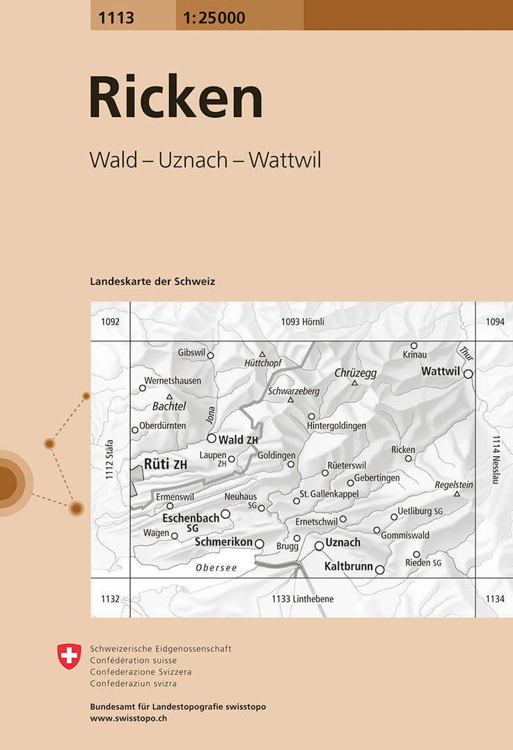Online bestellen: Wandelkaart - Topografische kaart 1113 Ricken | Swisstopo