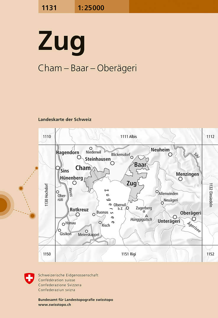 Online bestellen: Wandelkaart - Topografische kaart 1131 Zug | Swisstopo