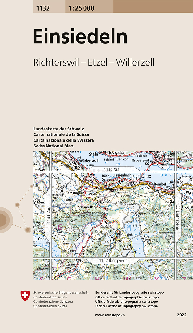 Online bestellen: Wandelkaart - Topografische kaart 1132 Einsiedeln | Swisstopo