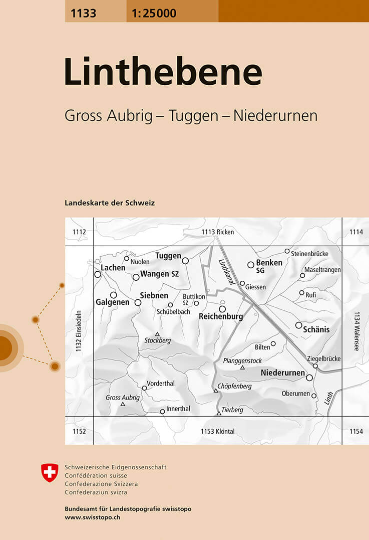 Online bestellen: Wandelkaart - Topografische kaart 1133 Linthebene | Swisstopo