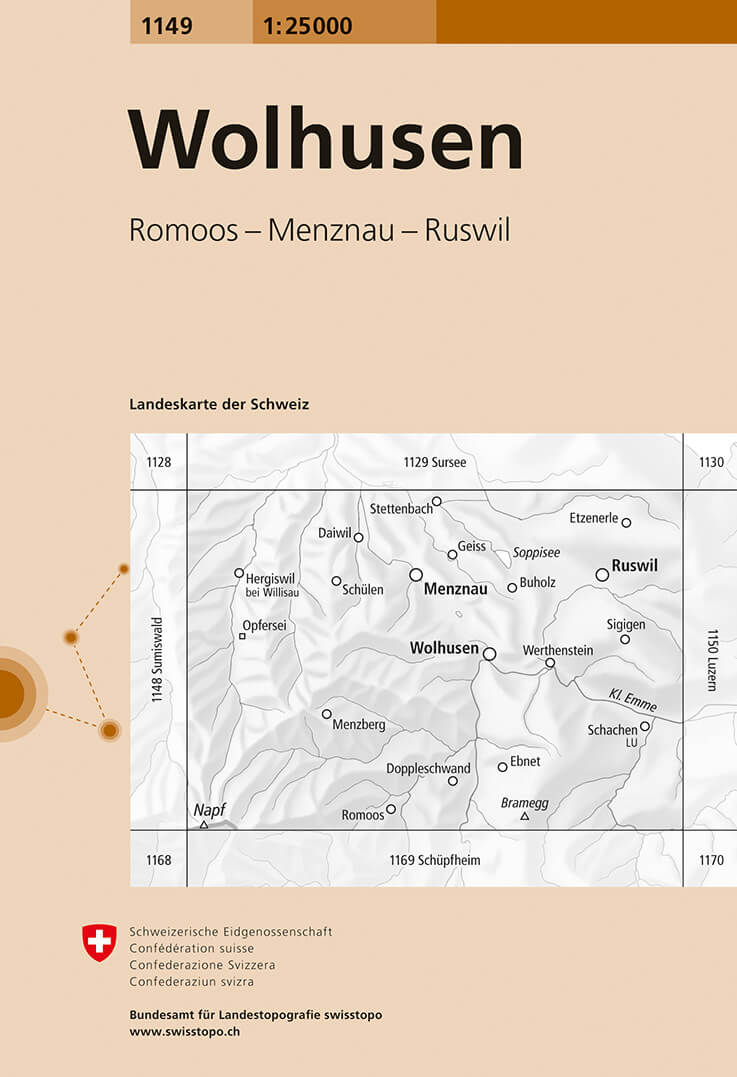 Online bestellen: Wandelkaart - Topografische kaart 1149 Wolhusen | Swisstopo
