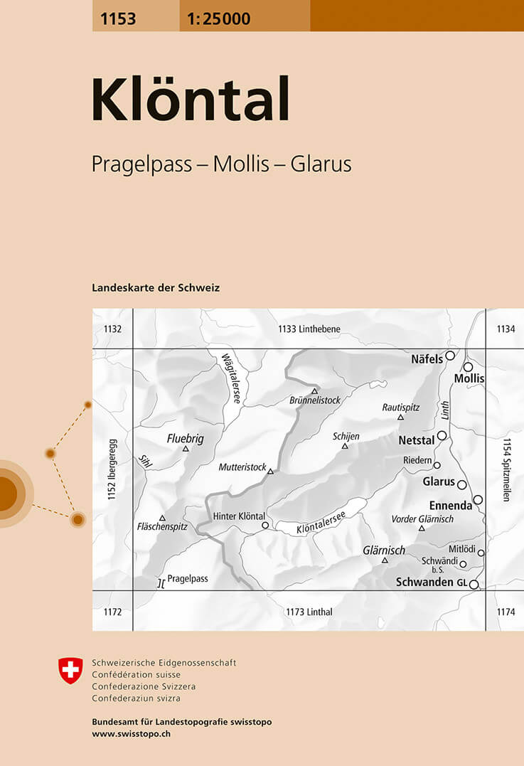 Online bestellen: Wandelkaart - Topografische kaart 1153 Klöntal | Swisstopo