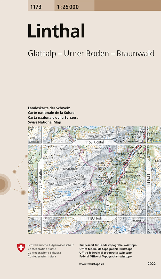 Online bestellen: Wandelkaart - Topografische kaart 1173 Linthal | Swisstopo