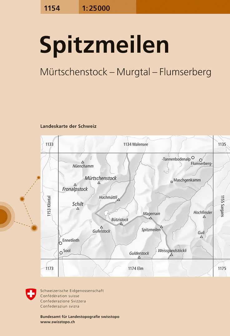 Online bestellen: Wandelkaart - Topografische kaart 1154 Spitzmeilen | Swisstopo