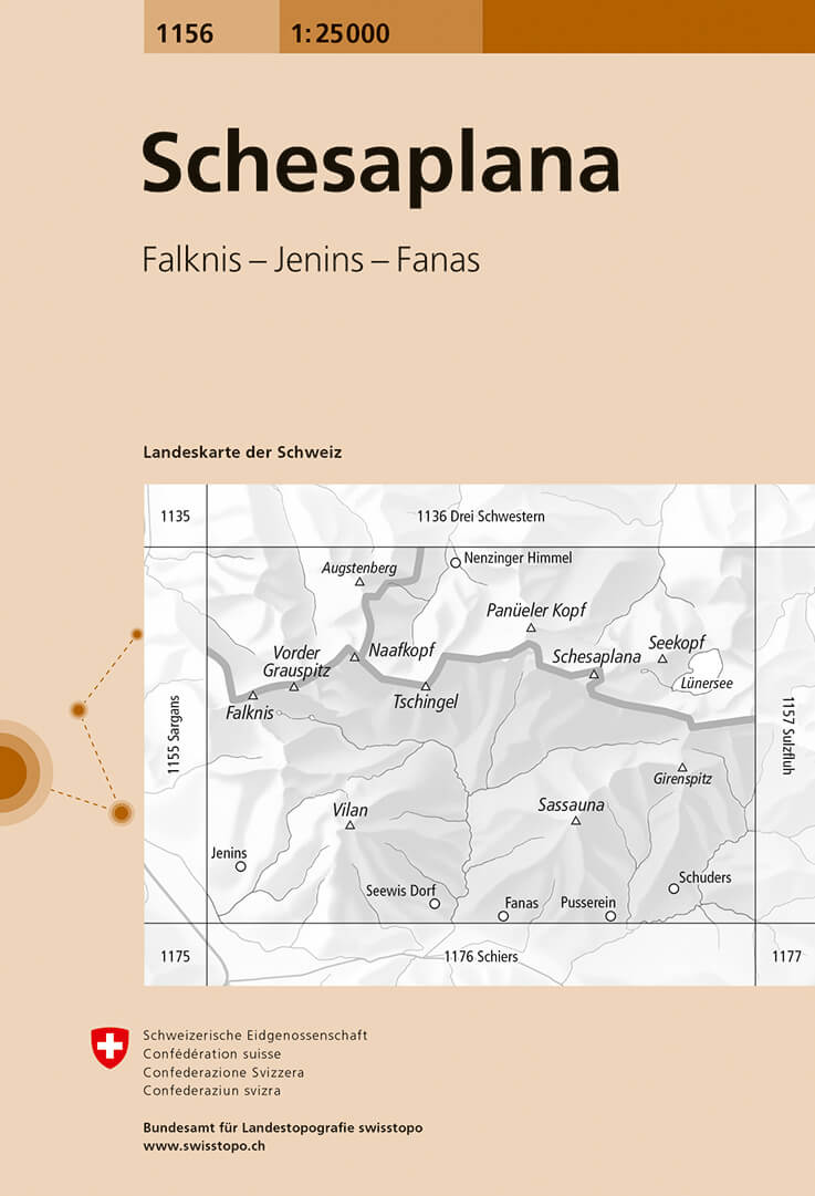 Online bestellen: Wandelkaart - Topografische kaart 1156 Schesaplana | Swisstopo