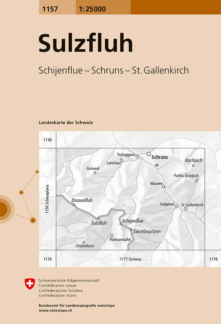 Online bestellen: Wandelkaart - Topografische kaart 1157 Sulzfluh | Swisstopo