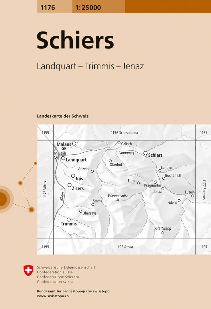 Online bestellen: Wandelkaart - Topografische kaart 1176 Schiers | Swisstopo