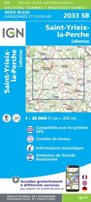 Online bestellen: Wandelkaart - Topografische kaart 2033SB Saint-Yrieix-La Perche-Lubersac | IGN - Institut Géographique National