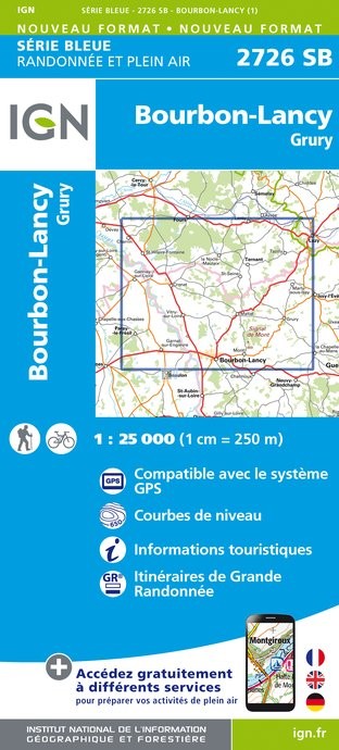 Online bestellen: Topografische kaart - Wandelkaart 2726SB Bourbon-Lancy | IGN - Institut Géographique National