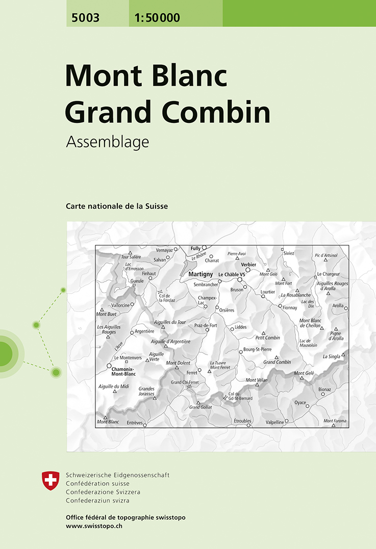 Online bestellen: Wandelkaart - Topografische kaart 5003 Mont Blanc Grand Combin | Swisstopo