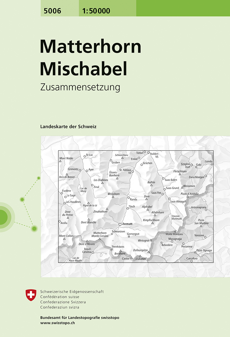 Online bestellen: Wandelkaart - Topografische kaart 5006 Matterhorn Mischabel | Swisstopo