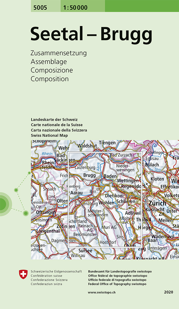 Online bestellen: Wandelkaart - Topografische kaart 5005 Seetal - Brugg | Swisstopo