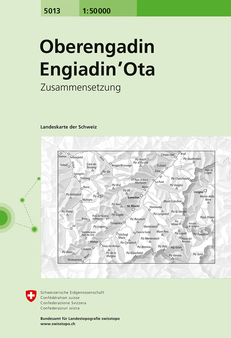 Online bestellen: Wandelkaart - Topografische kaart 5013 Oberengadin - Engadin'Ota | Swisstopo