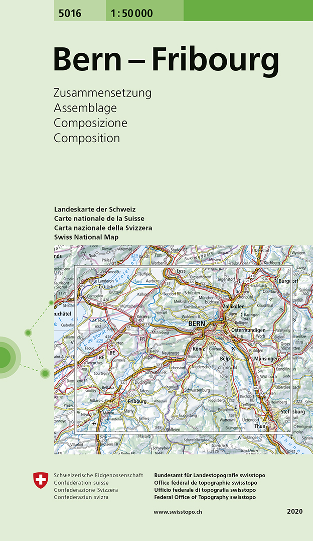 Online bestellen: Wandelkaart - Topografische kaart 5016 Bern - Fribourg | Swisstopo